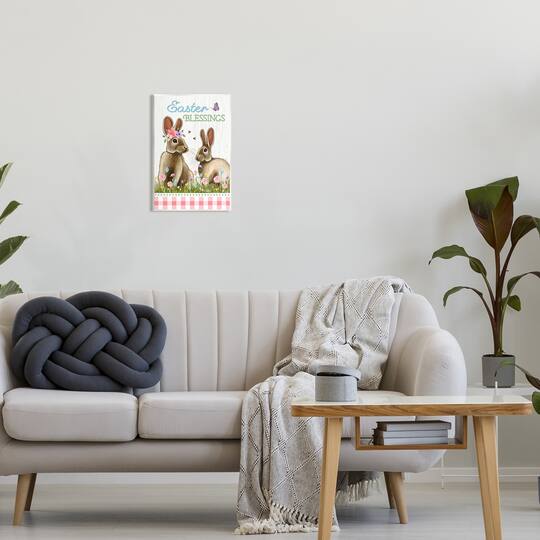Stupell Industries Easter Blessings Gingham Spring Bunnies Wall Plaque Art